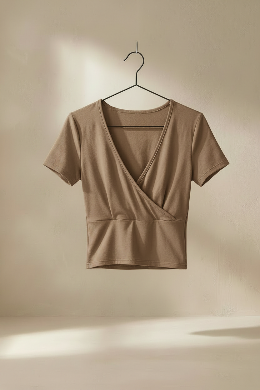 Wrap crop top color #9E7D5C percha negra