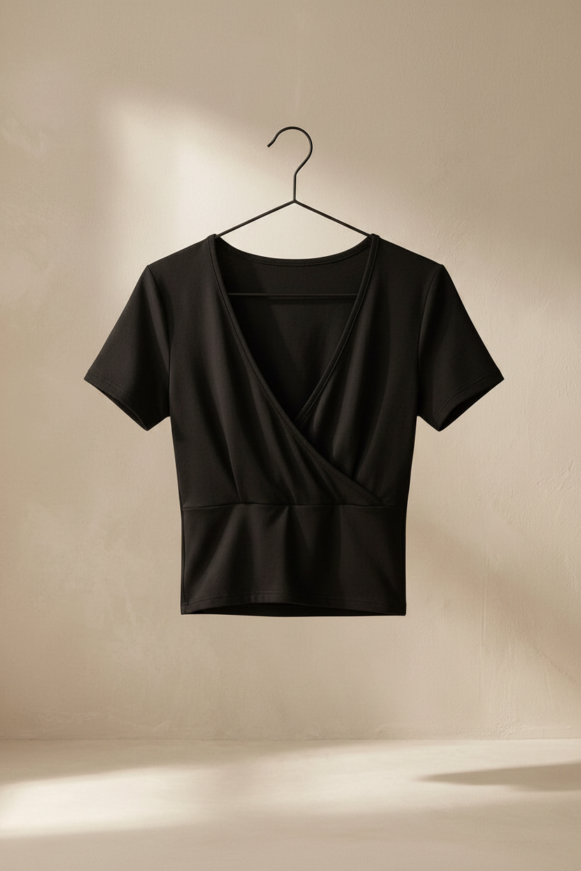 Wrap crop top negro